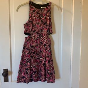 Pink and black sleeveless cut out dress